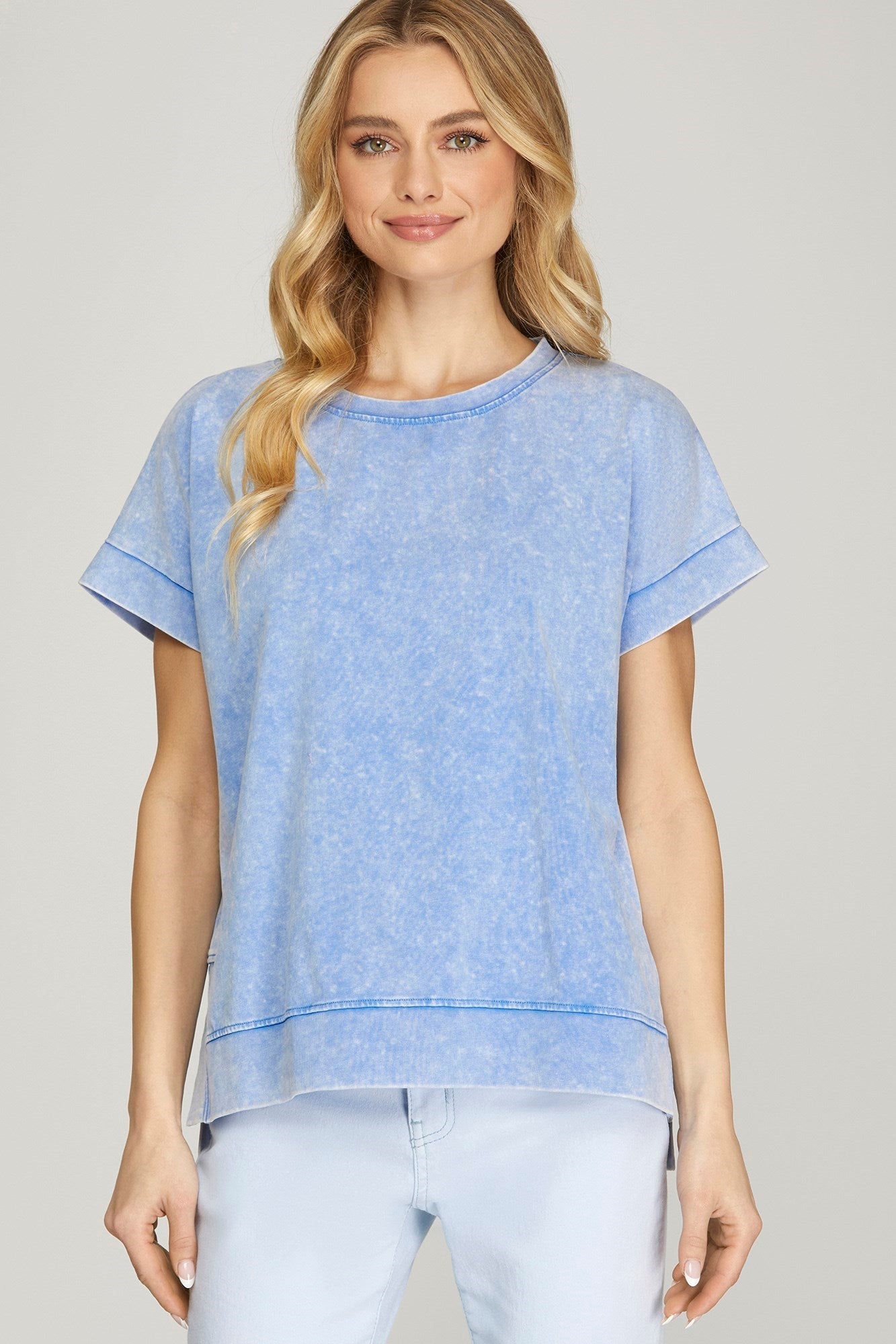 Short sleeve crewneck wash cotton t-shirt