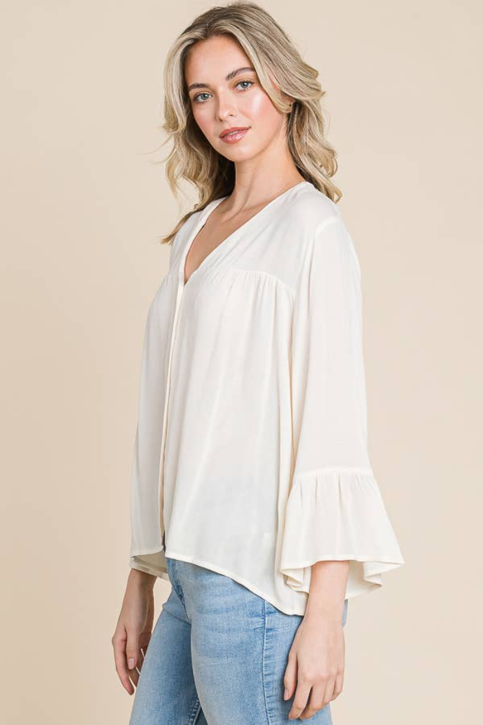Button Down Ruched Detail Boxy Top