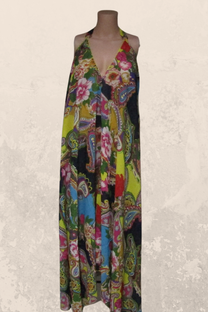 Sheer Halter Style CoverUp-Dress in a Yellow-Multi Paisley Print