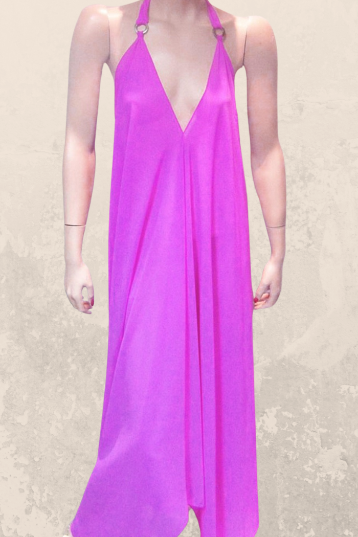 Sheer Halter Style CoverUp-Dress in Solid Fuschia