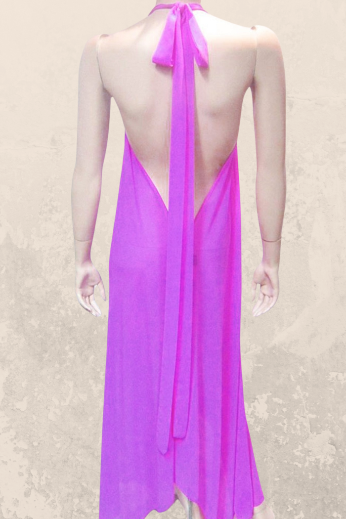 Sheer Halter Style CoverUp-Dress in Solid Fuschia