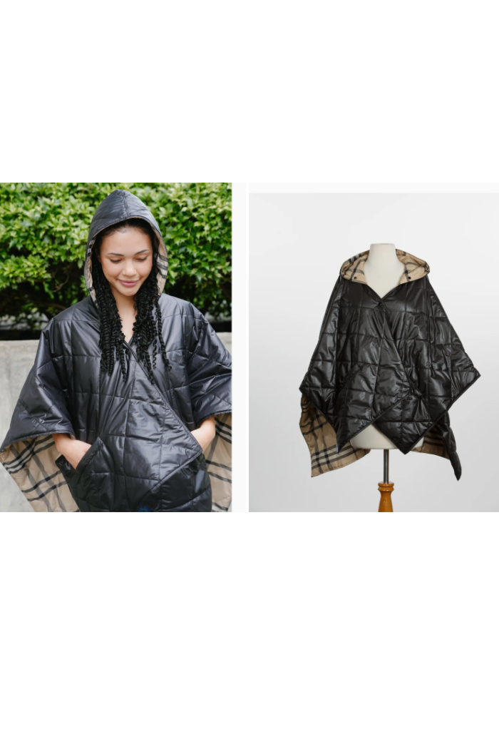 Shiny Black & Plaid Pufferrap