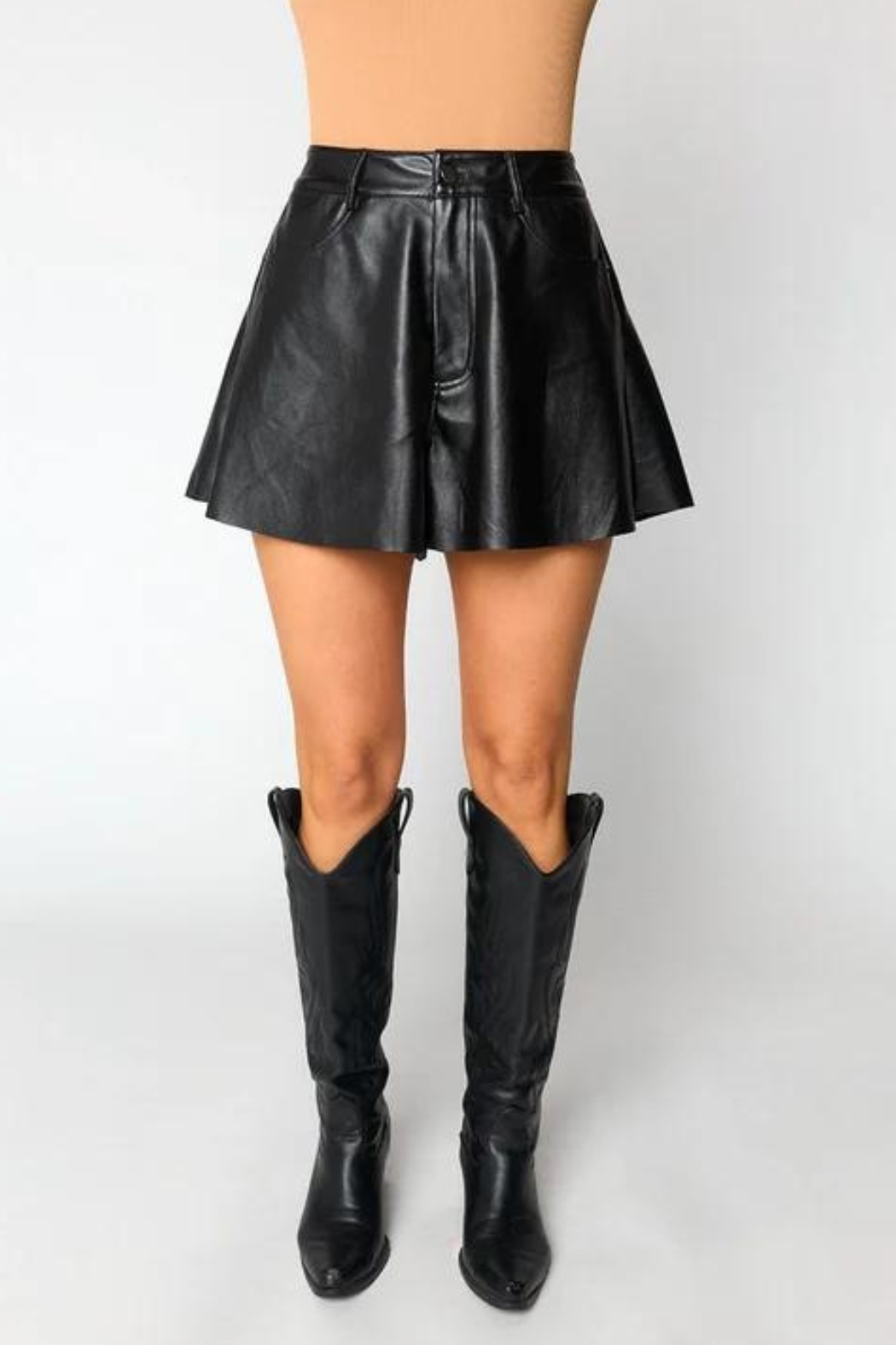 "Emerson" Flare Leather Short