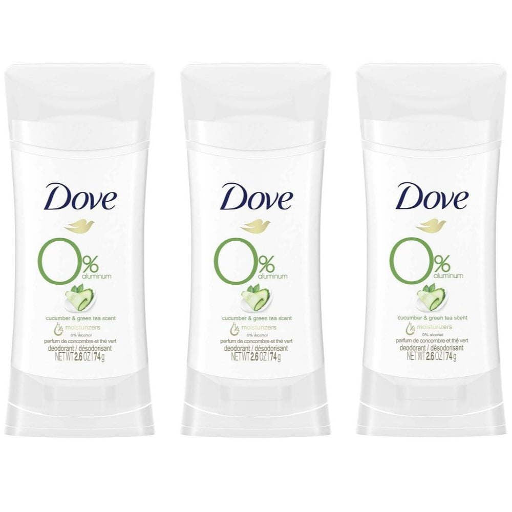 D ove 0% Aluminum Deodorant, Cucumber & Green Tea, 2.6 Ounce (Pack of 3)