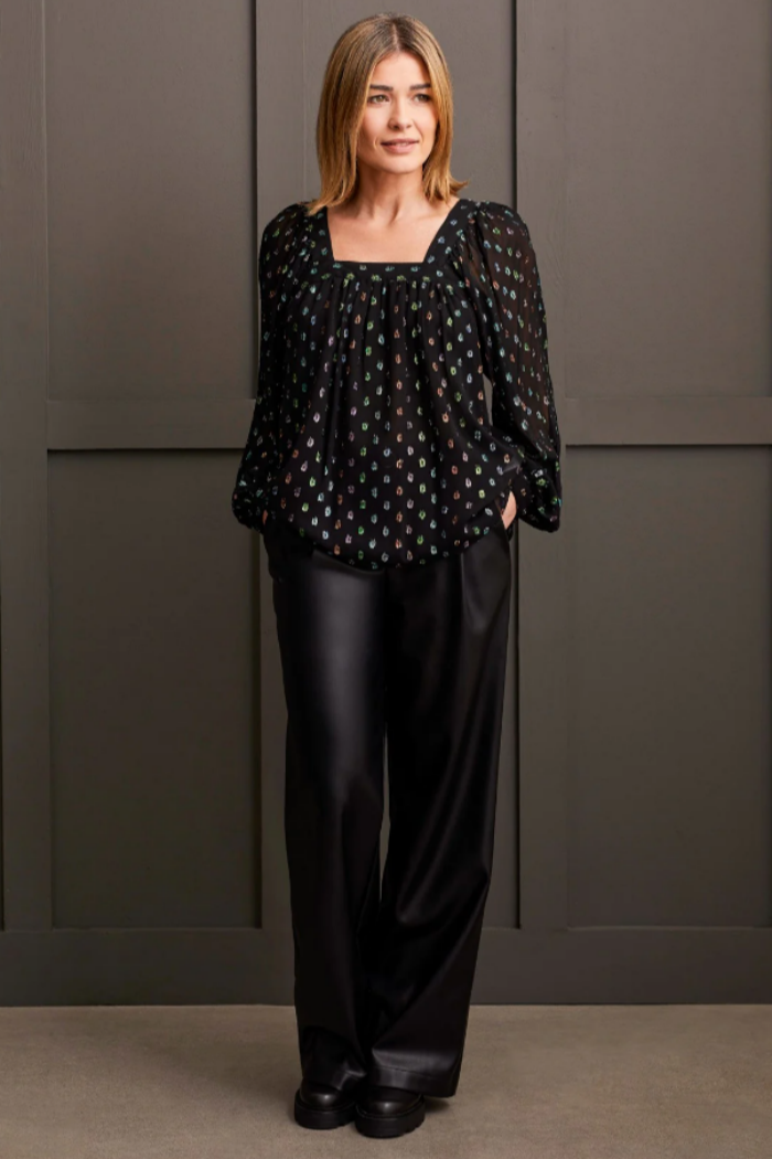 Shiny Square Neck Lined Blouse