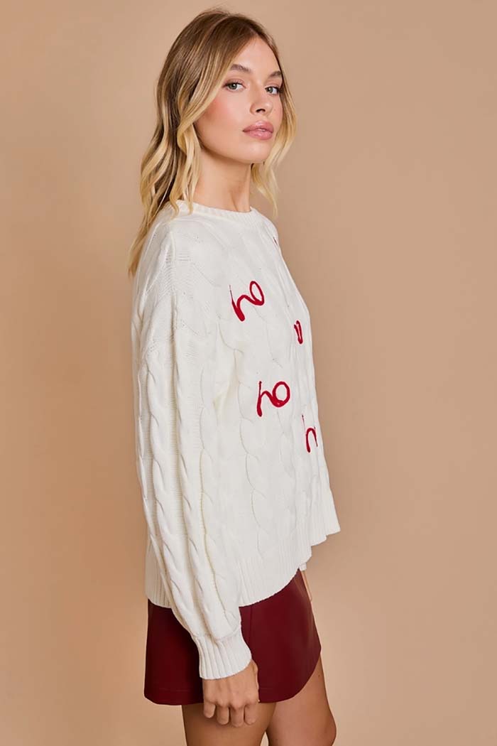 "Ho Ho Ho" Pullover Cable Sweaters
