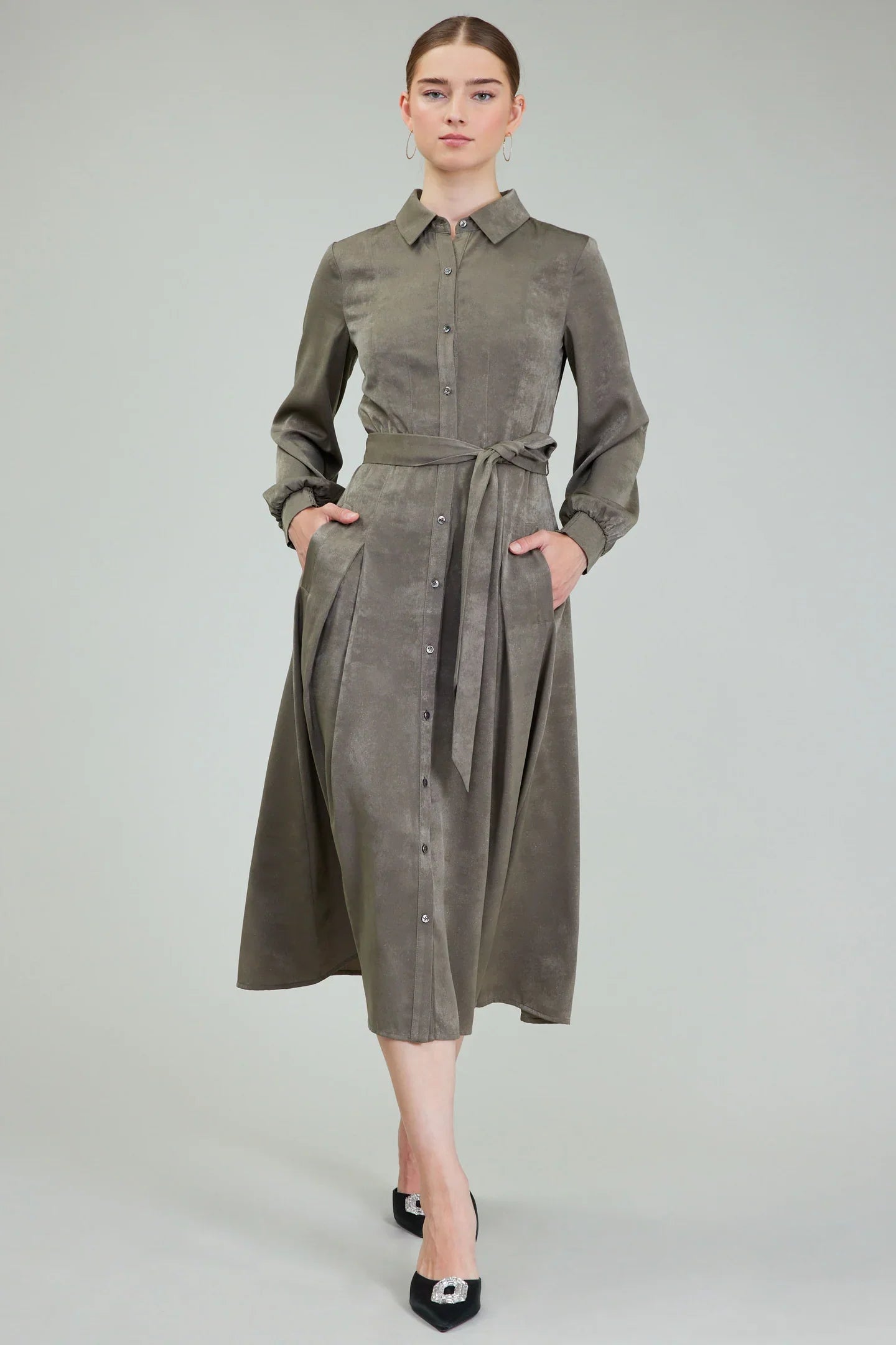 Shirt Dress with Smocked Cuffs