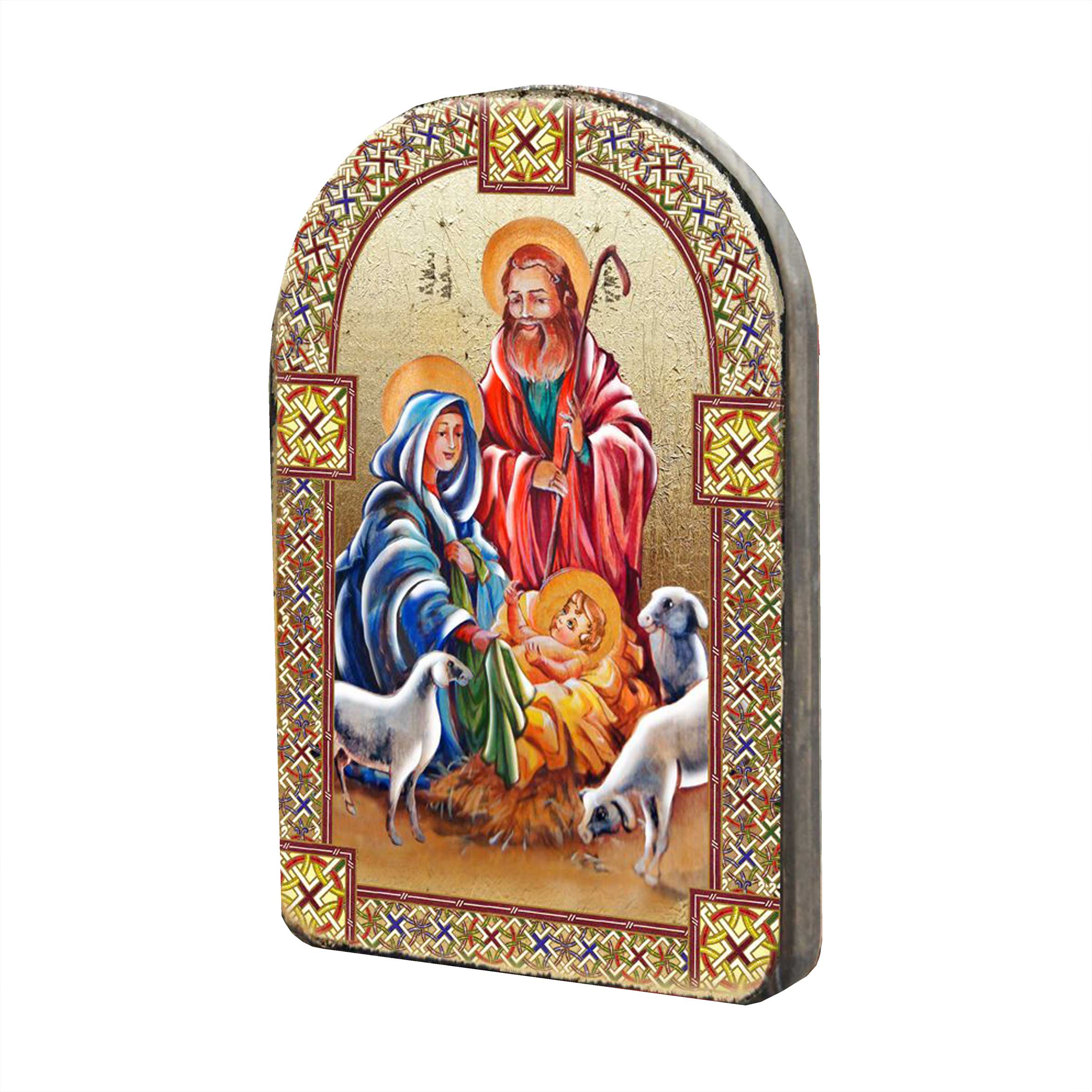 Holy Family Wooden Gold Plated Religious Christian Sacred Icon - Inspirational Icon Decor - 86050