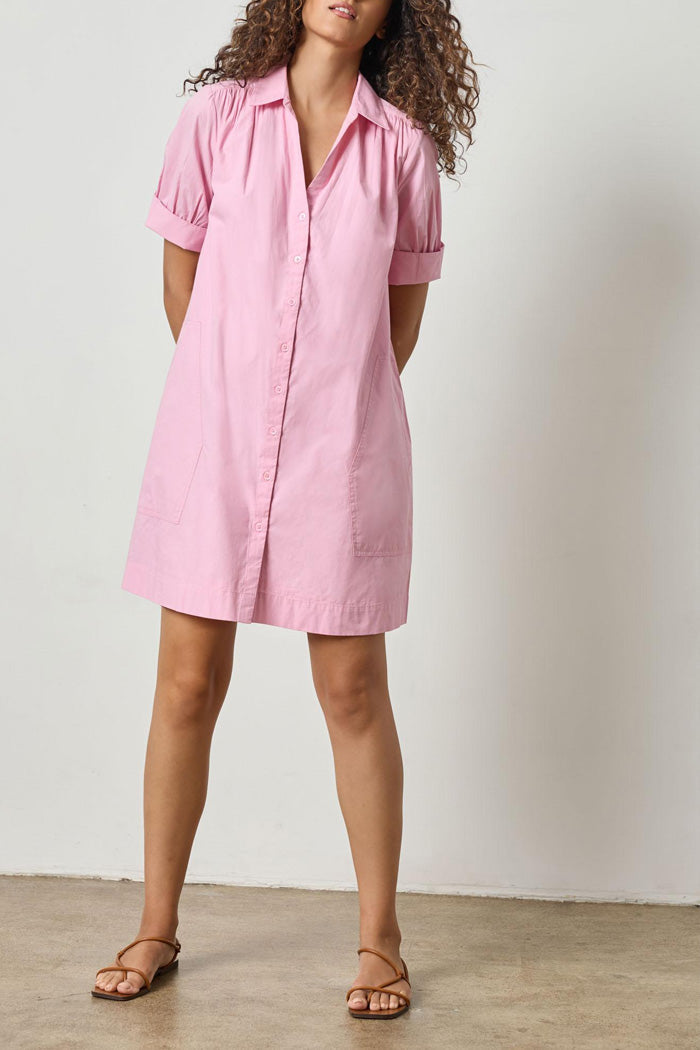 Shirred Sleeve Shirt Dress