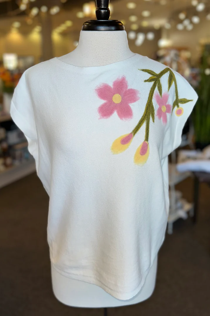 Short Sleeve Floral Sweater