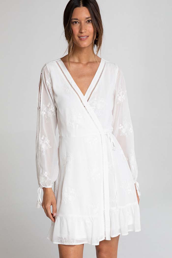 Sheer Chiffon Long Sleeve Wrap Dress