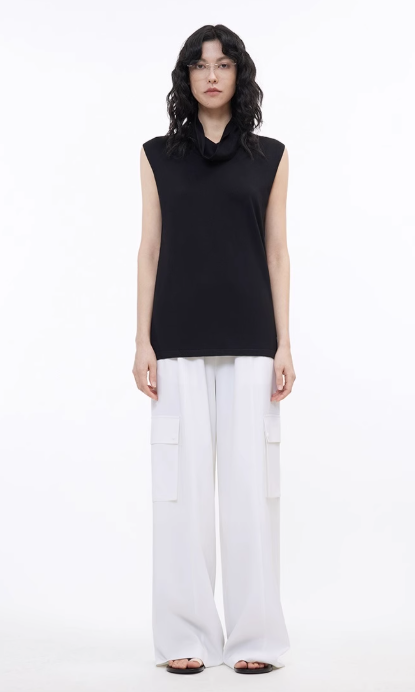 Triacetate mixed tencel high collar knitted sleeveless vest-0
