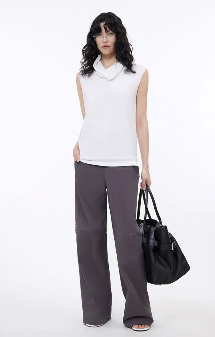Triacetate mixed tencel high collar knitted sleeveless vest-4