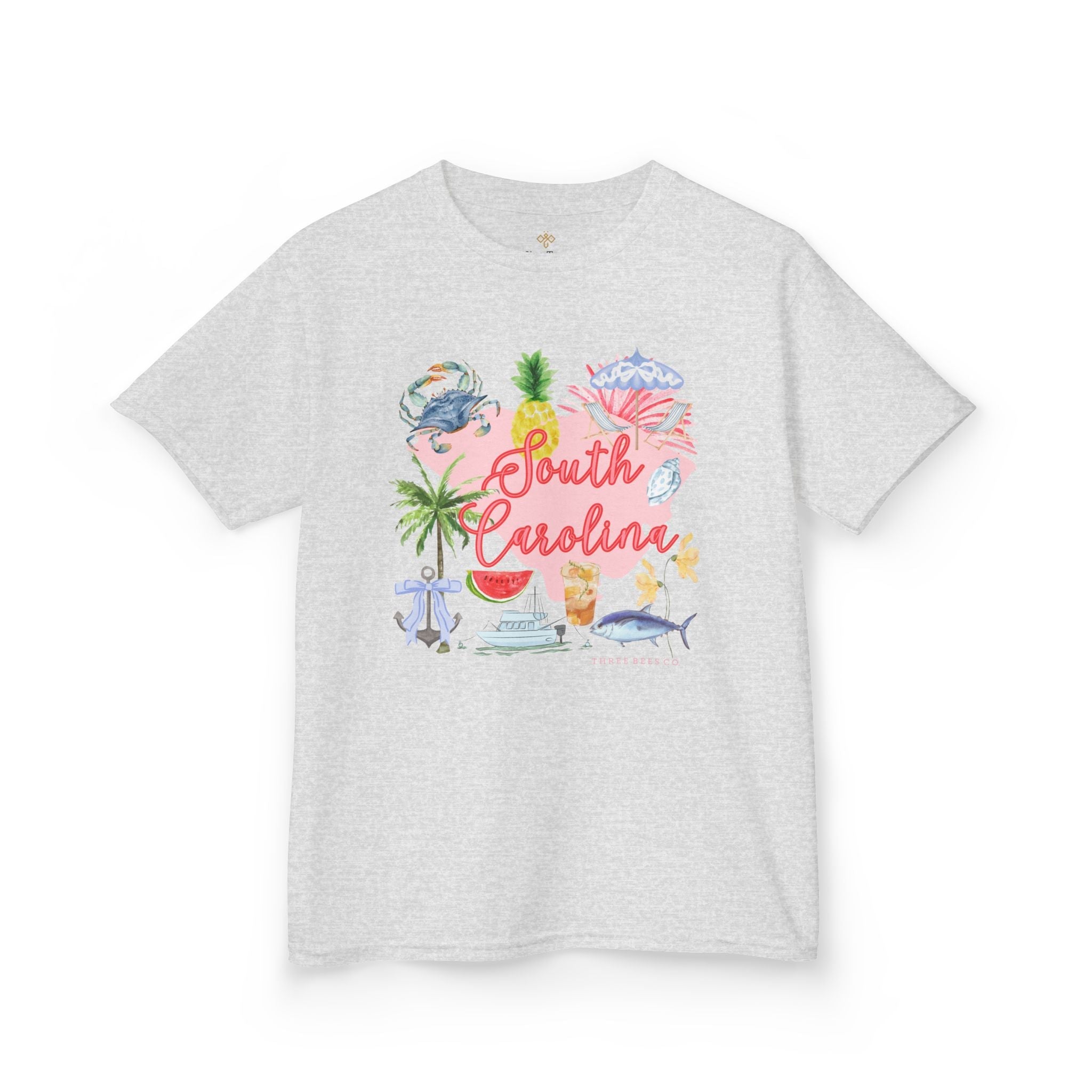 Bee Southern South Carolina Floral Girls Short Sleeve Heavy Cotton Gildan Youth Hive Tee