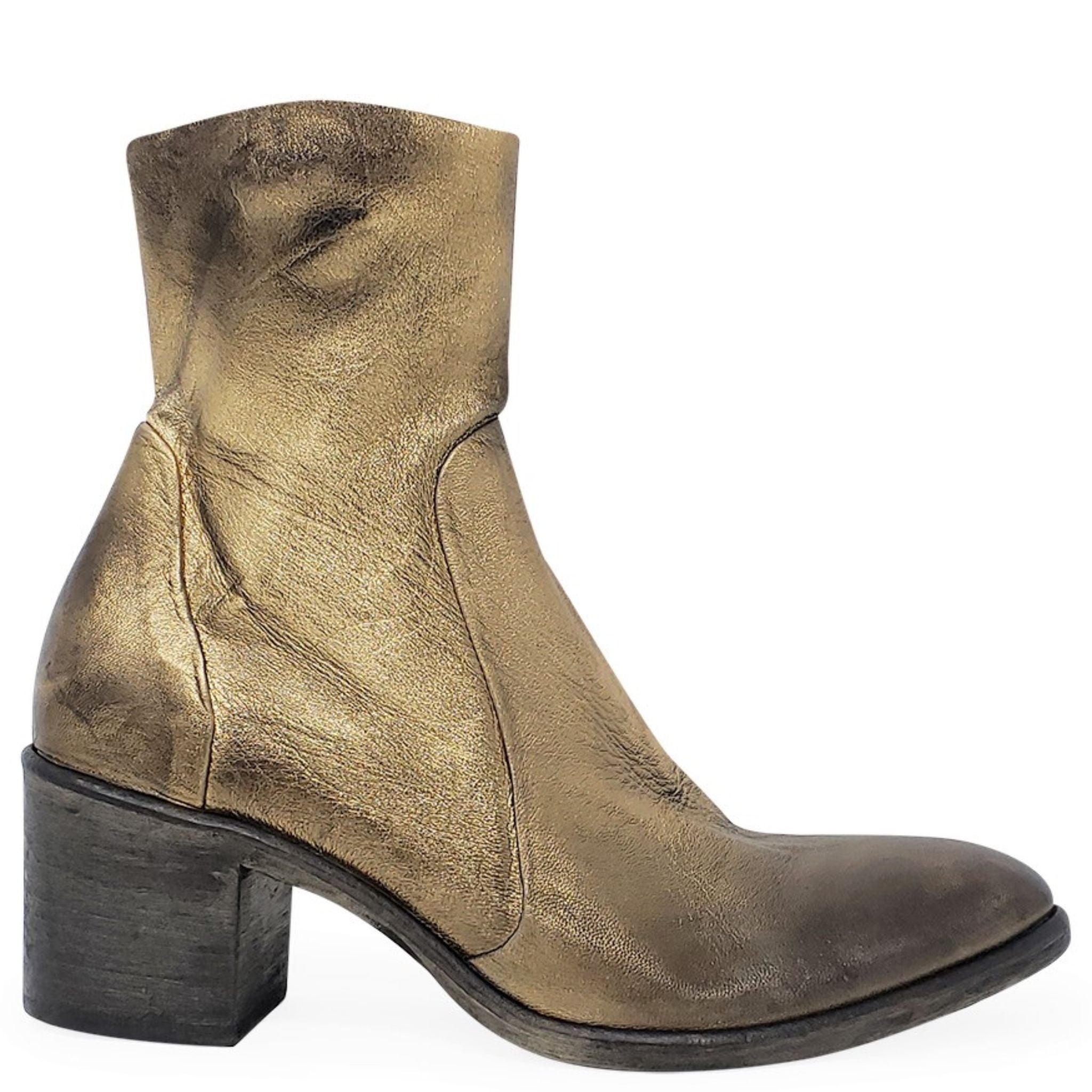 Antique Gold Leather Ankle Boot