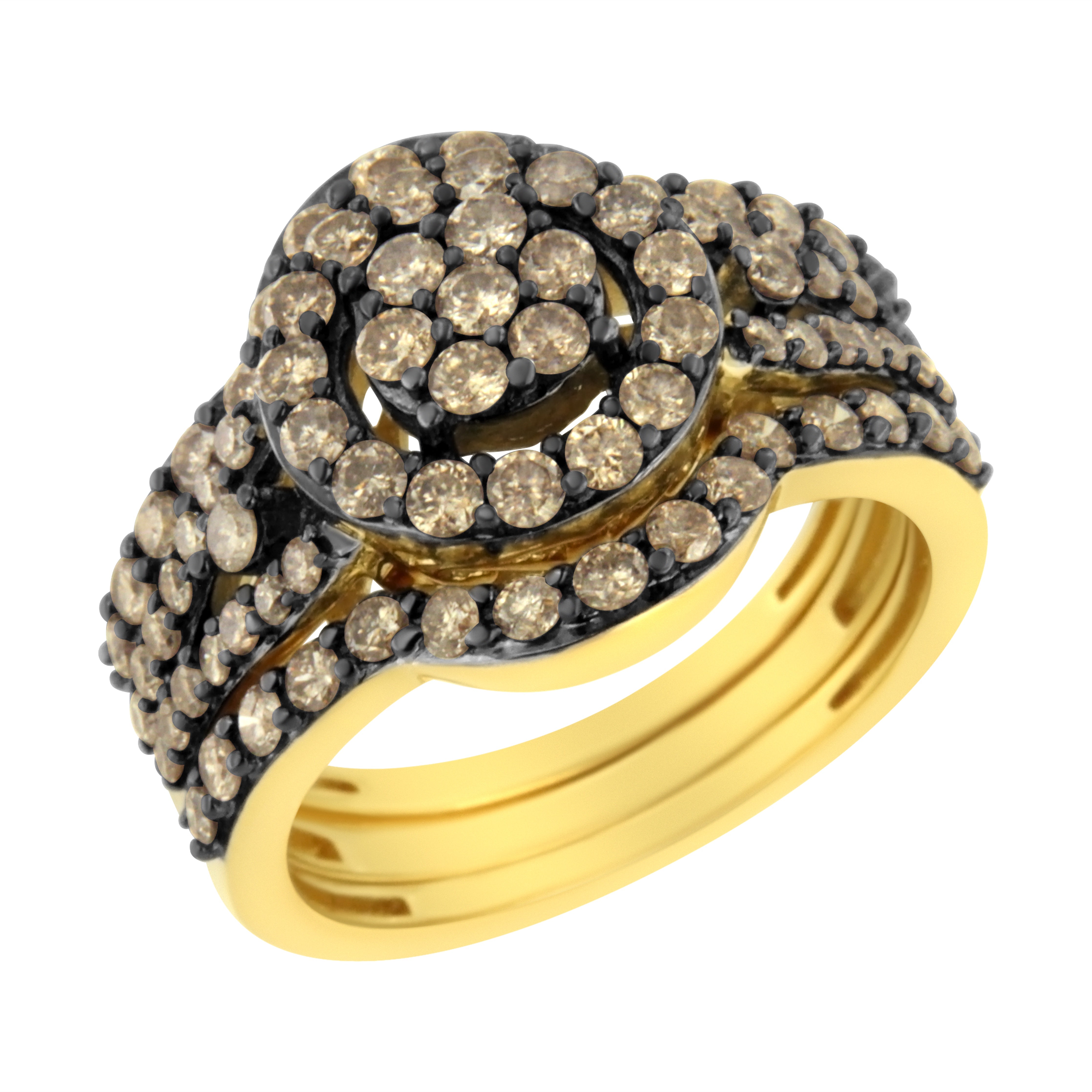 10K Yellow Gold And Black Rhodium Plated .925 Sterling Silver 1 3/5 Round-Cut Diamond Cocktail Ring (J-K Color, I1-I2 Clarity) - Size 6