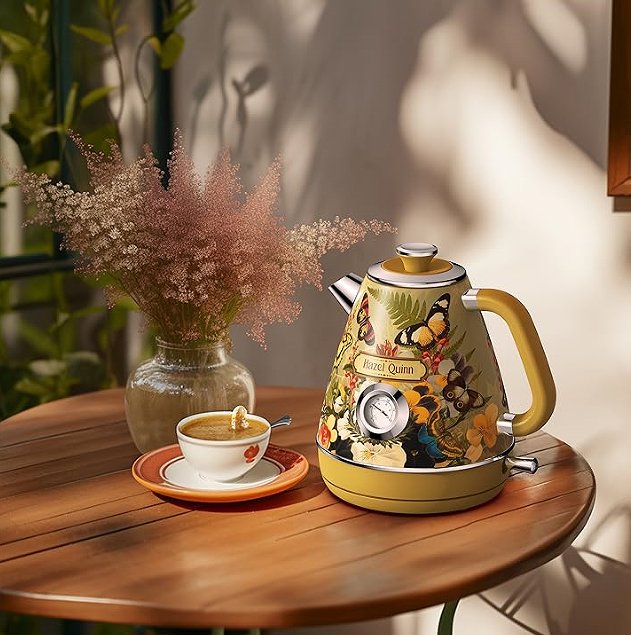 1.7L / 57.5 oz electric kettle food grade 304 stainless steel, instrument type dial thermometer flower watermark painting process fast boiling 1200W