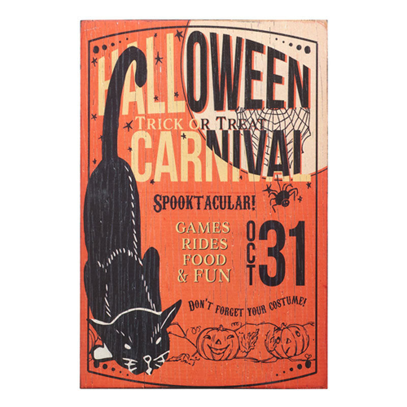 18" Carnival Cat Vintage Inspired Halloween Wood Wall Art