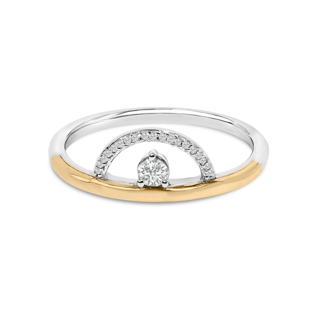 14K Yellow Gold Plated Sterling Silver 1/10 Cttw Diamond Arc Ring