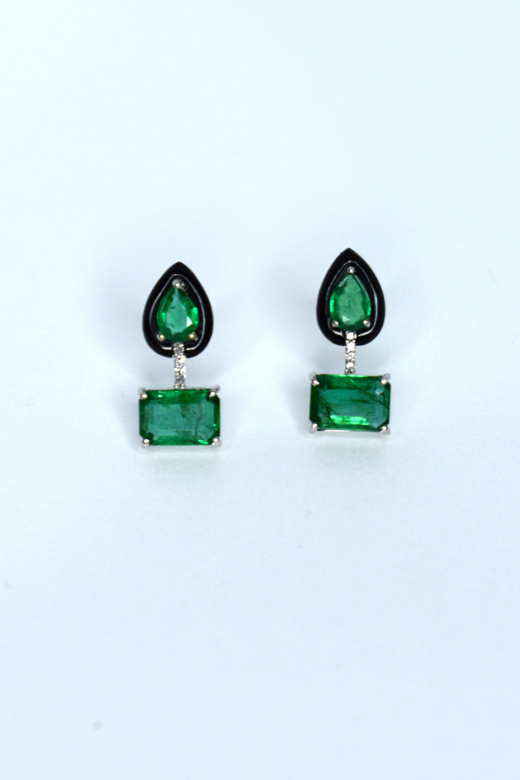 18kt W/Gold Emerald, Diamond & Onyx Earrings
