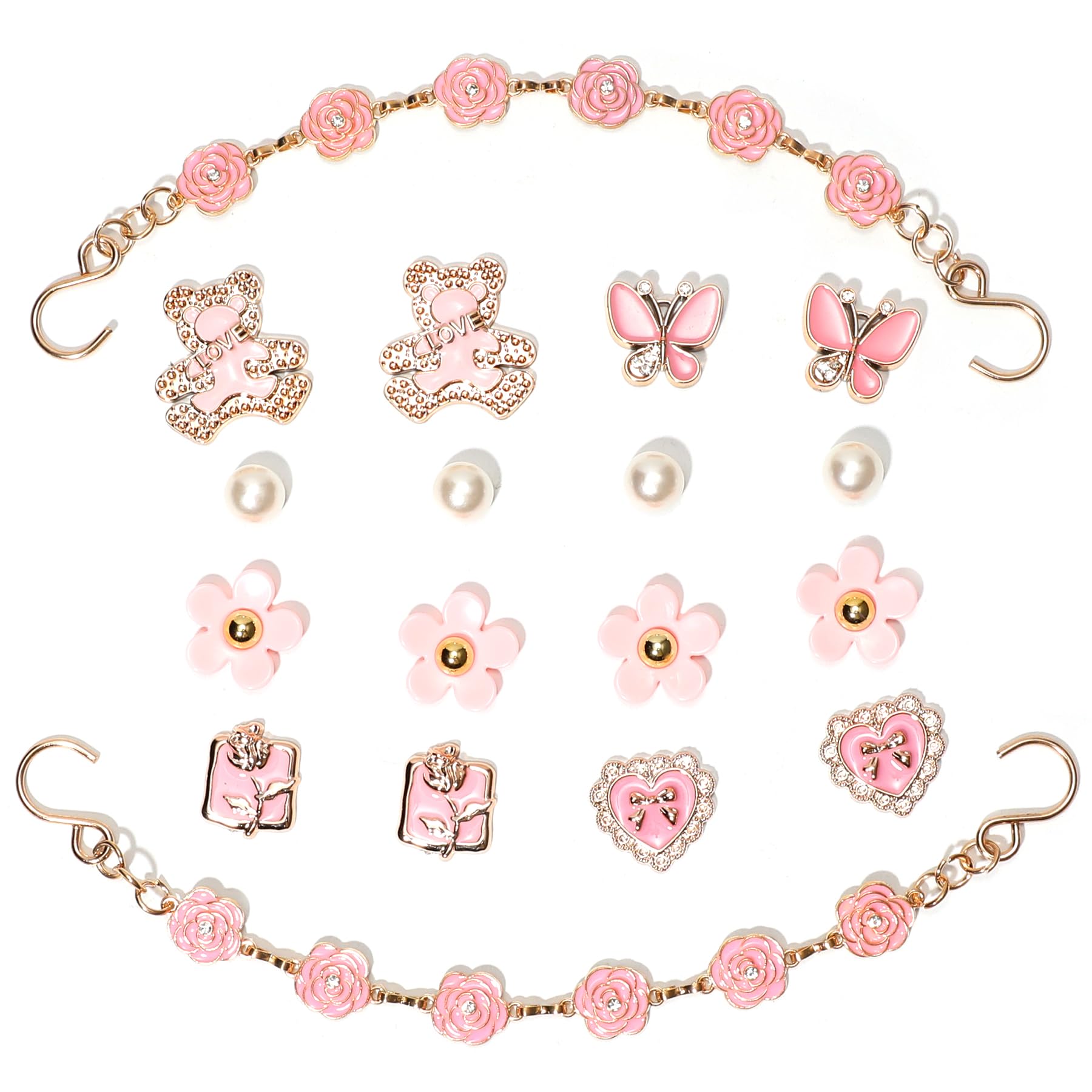 18Pcs Flower Shoe Chain Charms for Women, Bling Shoe Charms for Girls Clog Sandals, Girly Shoe Chains, DIY Shoe Decoration Accessories for Party Favor