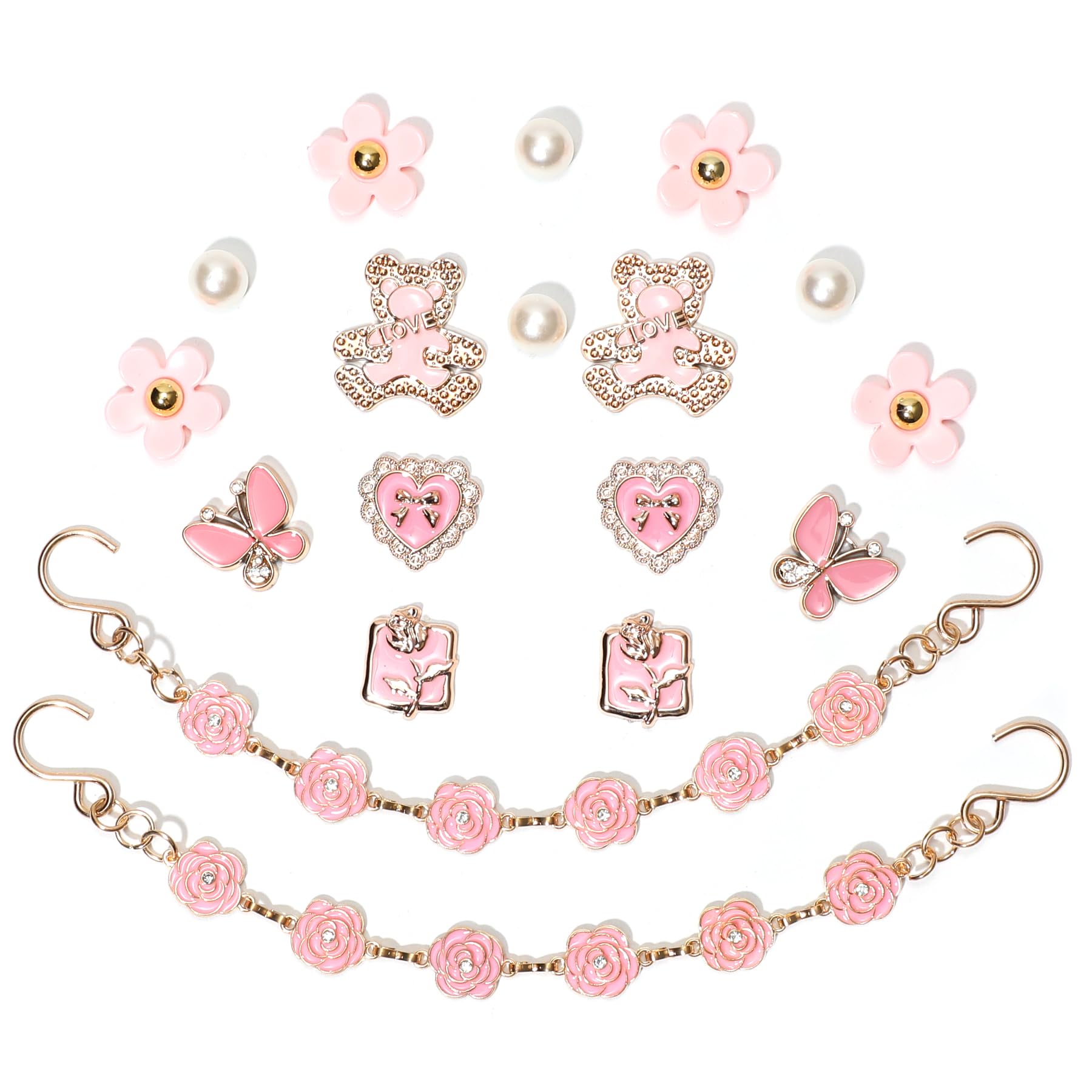 18Pcs Flower Shoe Chain Charms for Women, Bling Shoe Charms for Girls Clog Sandals, Girly Shoe Chains, DIY Shoe Decoration Accessories for Party Favor