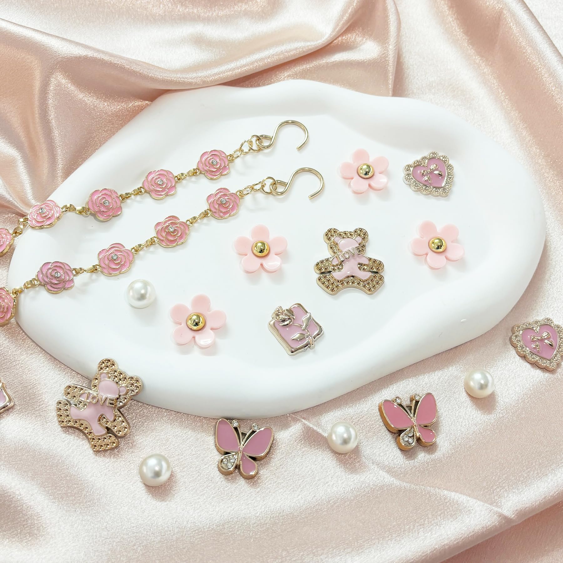 18Pcs Flower Shoe Chain Charms for Women, Bling Shoe Charms for Girls Clog Sandals, Girly Shoe Chains, DIY Shoe Decoration Accessories for Party Favor