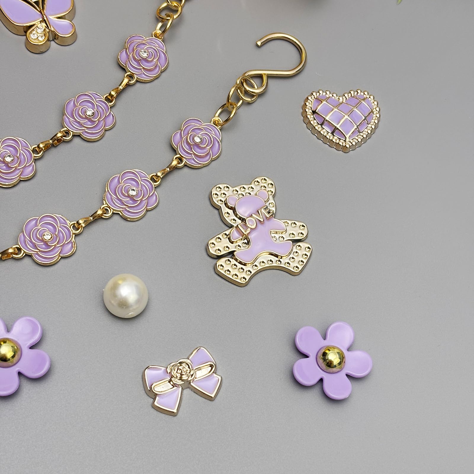 18Pcs Flower Shoe Chain Charms for Women, Bling Shoe Charms for Girls Clog Sandals, Girly Shoe Chains, DIY Shoe Decoration Accessories for Party Favor