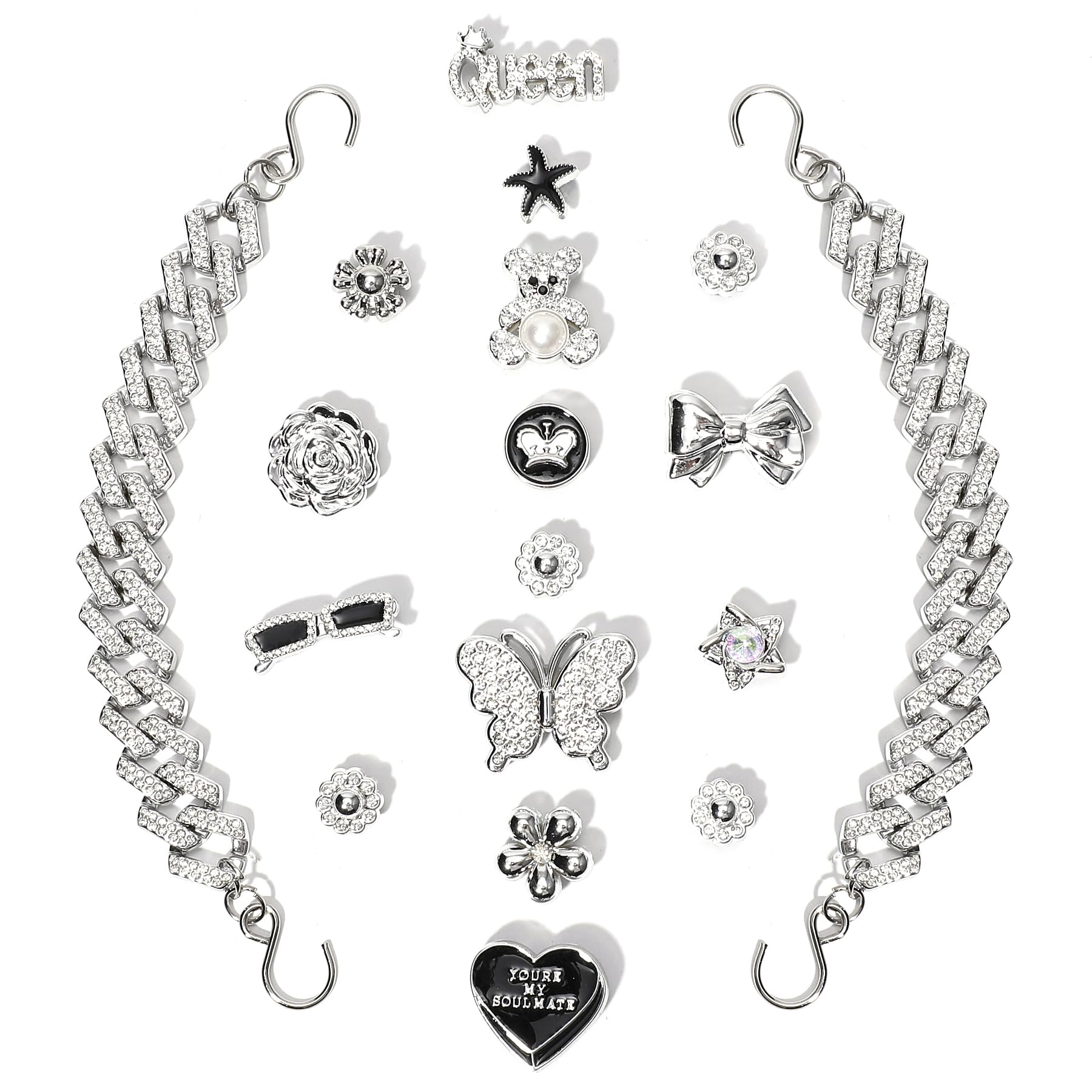 18Pcs Flower Shoe Chain Charms for Women, Bling Shoe Charms for Girls Clog Sandals, Girly Shoe Chains, DIY Shoe Decoration Accessories for Party Favor