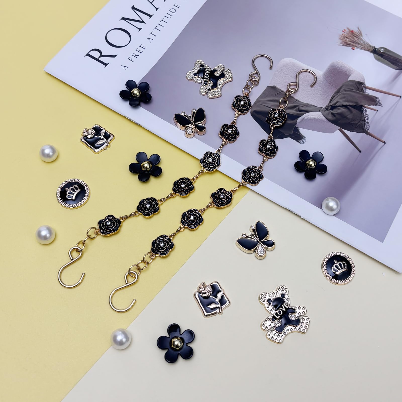 18Pcs Flower Shoe Chain Charms for Women, Bling Shoe Charms for Girls Clog Sandals, Girly Shoe Chains, DIY Shoe Decoration Accessories for Party Favor