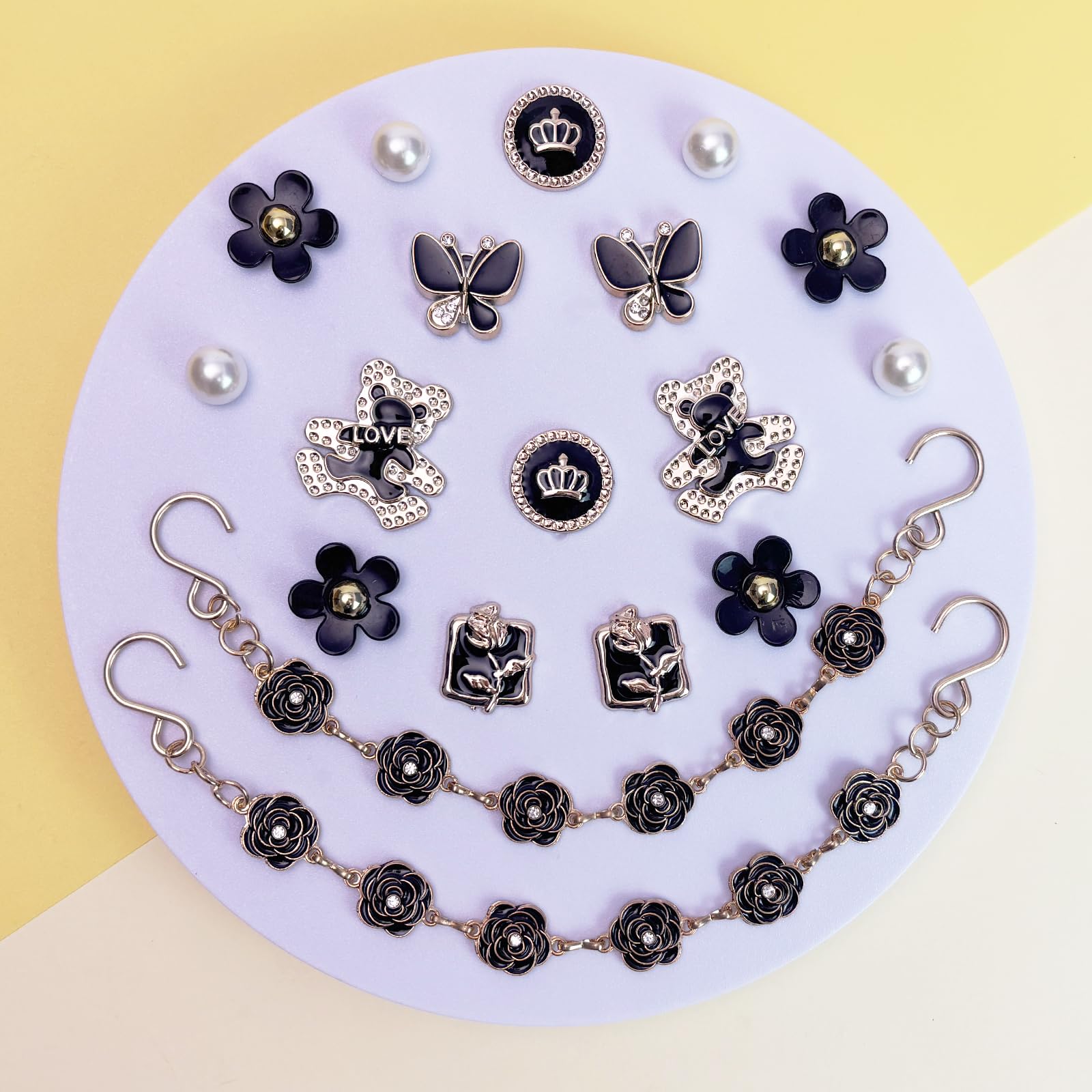 18Pcs Flower Shoe Chain Charms for Women, Bling Shoe Charms for Girls Clog Sandals, Girly Shoe Chains, DIY Shoe Decoration Accessories for Party Favor