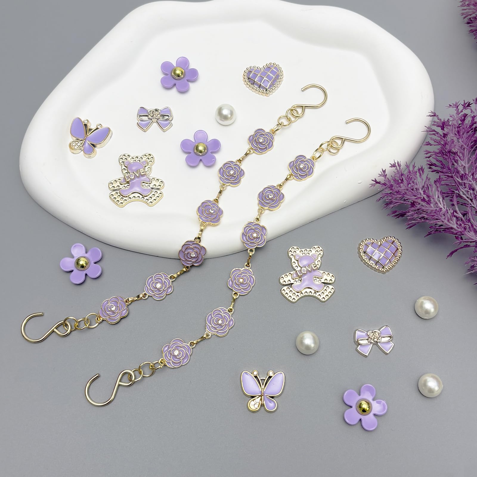 18Pcs Flower Shoe Chain Charms for Women, Bling Shoe Charms for Girls Clog Sandals, Girly Shoe Chains, DIY Shoe Decoration Accessories for Party Favor