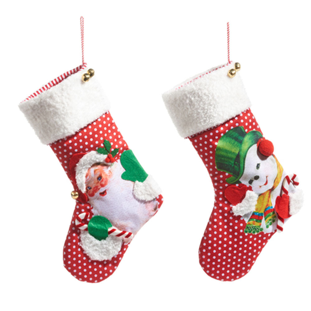 19" Retro Christmas Stocking Santa/Snowman Set of 2