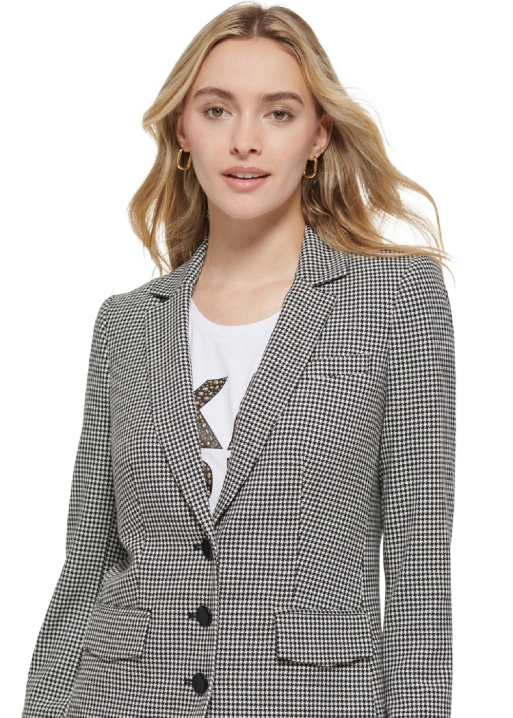 Karl Lagerfeld Paris Women's Houndstooth Button Front Blazer Black Size 14 by Steals