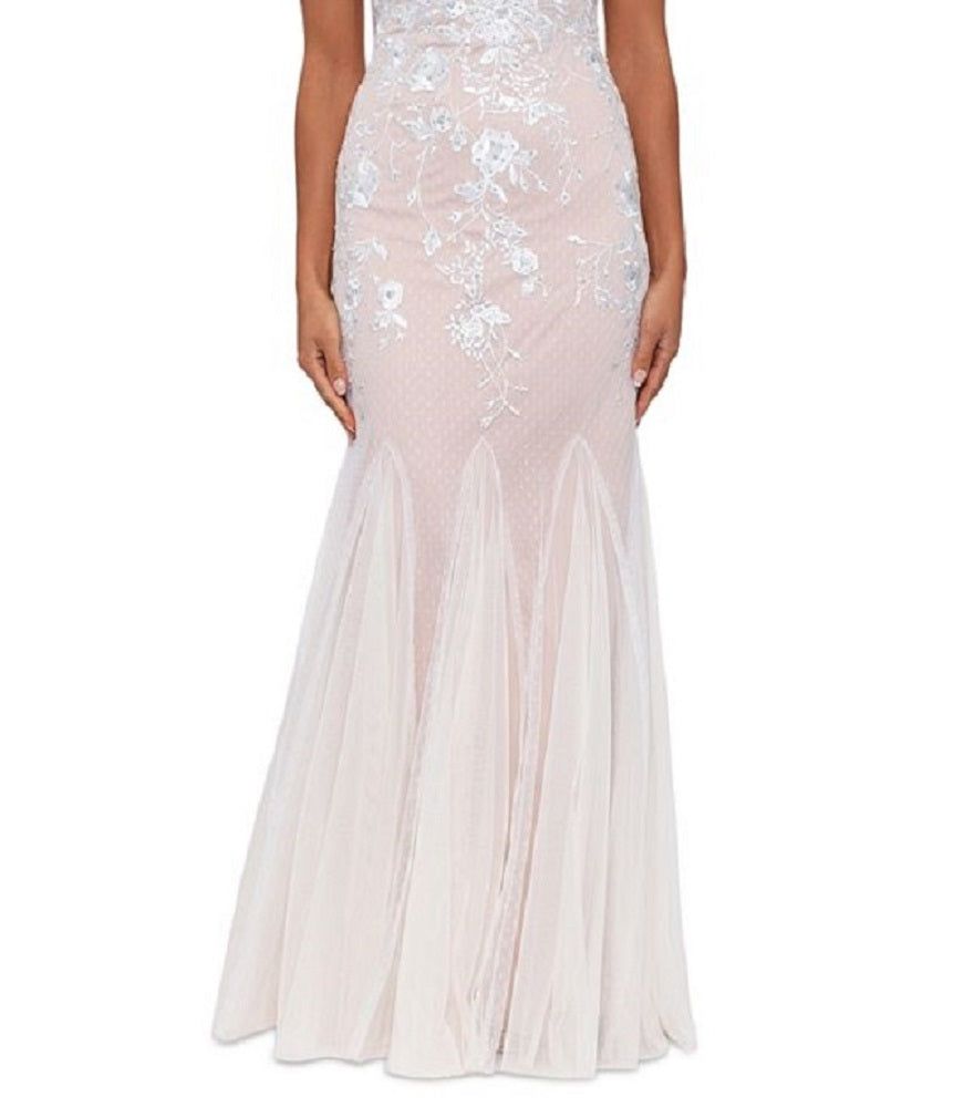 Betsy & Adam Women's Embroidered Mesh Gown White Size 10 by Steals