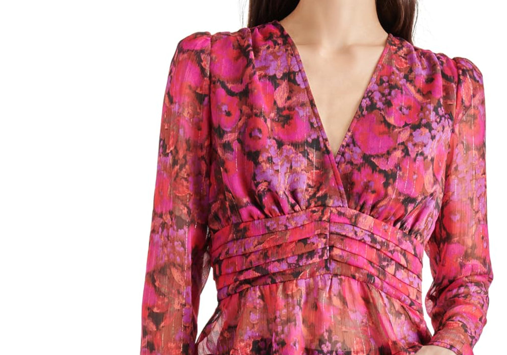 Steve Madden Women's Azura Floral-Print V-Neck Peplum Top - Dark Fuschia Size XS by Steals