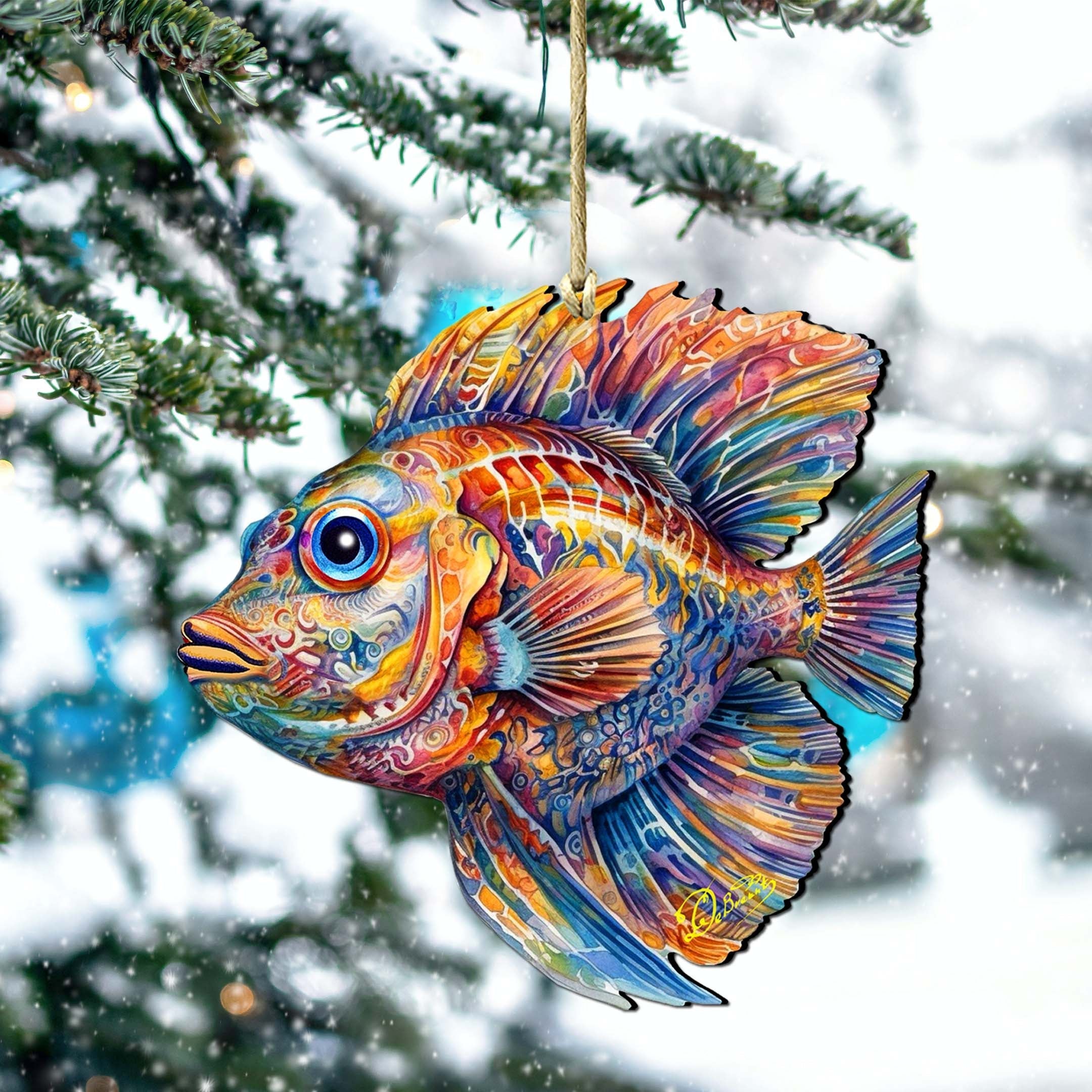Nautical Christmas Decor - Colorful Fish Wooden Ornaments by G.Debrekht Coastal Holiday Decor - 8688193