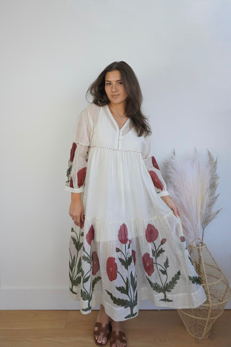 Gia Midi Dress - Cream Rose
