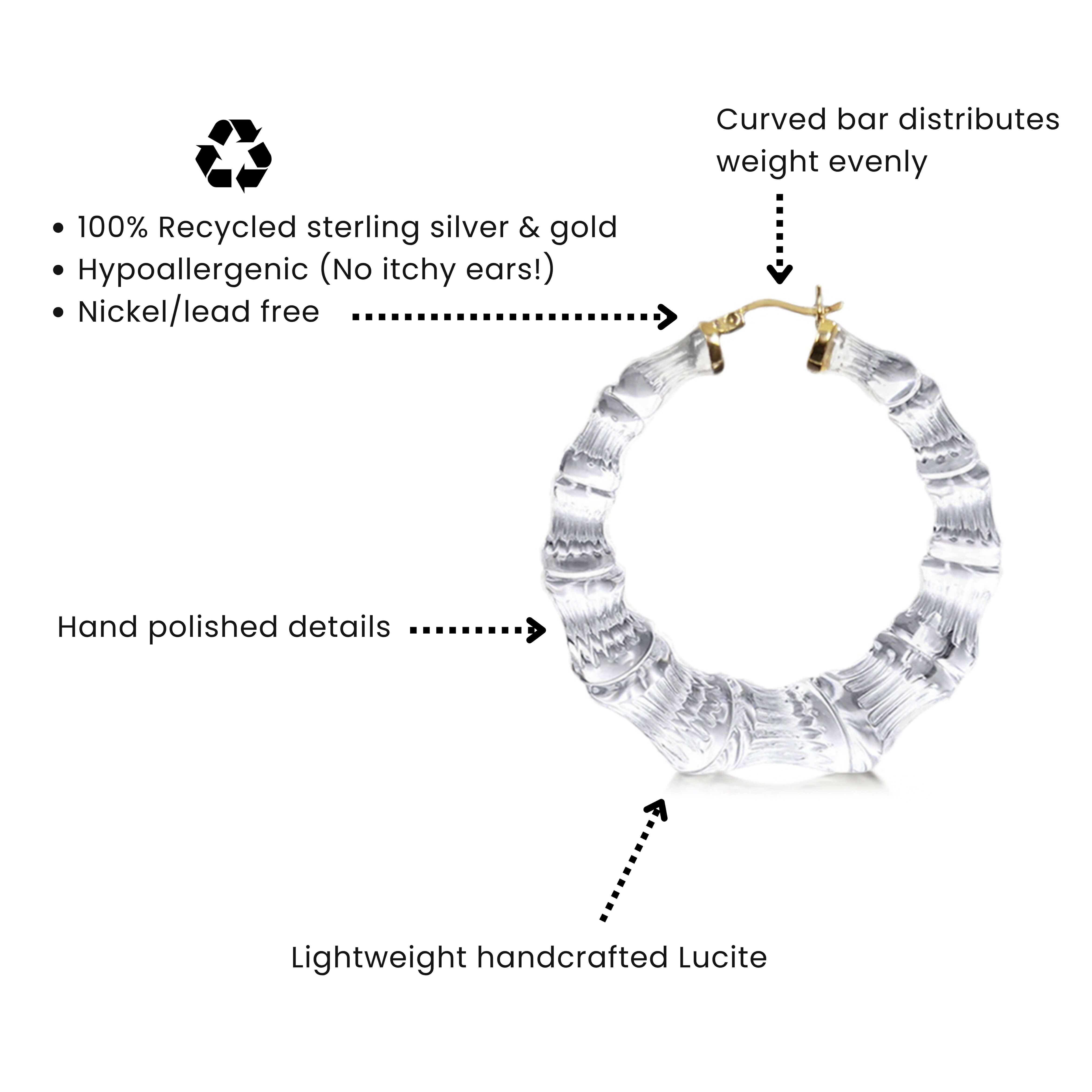 Lemon Yellow Lucite Bamboo Hoop Earrings