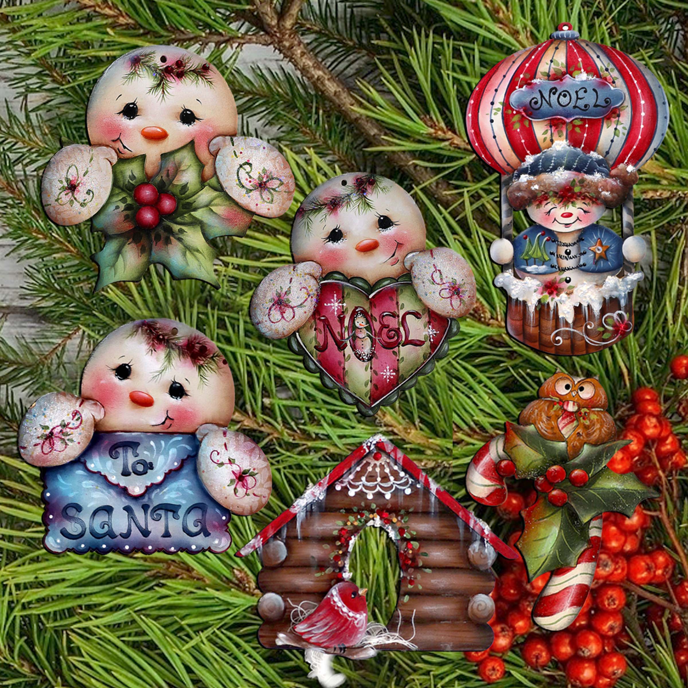 Giggles and Gifts Decorative Wooden Clip-on Ornaments Set of 6 by Jamie Mills-Price - Christmas Decor - 8090048C-MP-S6