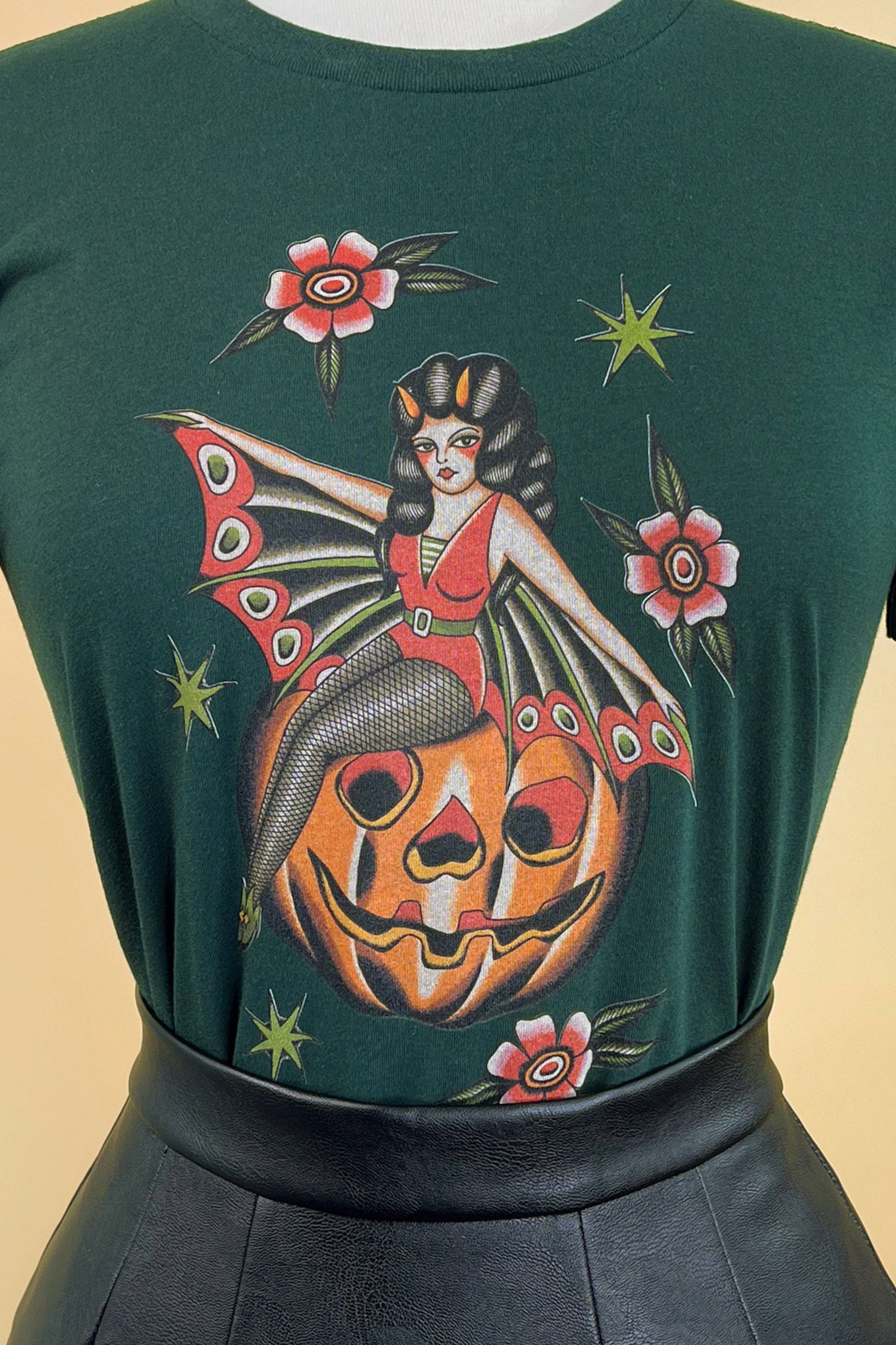 October Child Fitted Tee in Forest Green - SMALL