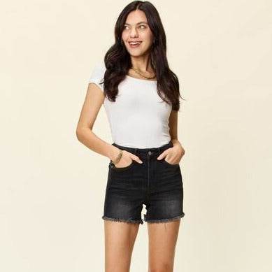 Judy Blue Full Size Tummy Control Fray Hem Women Shorts