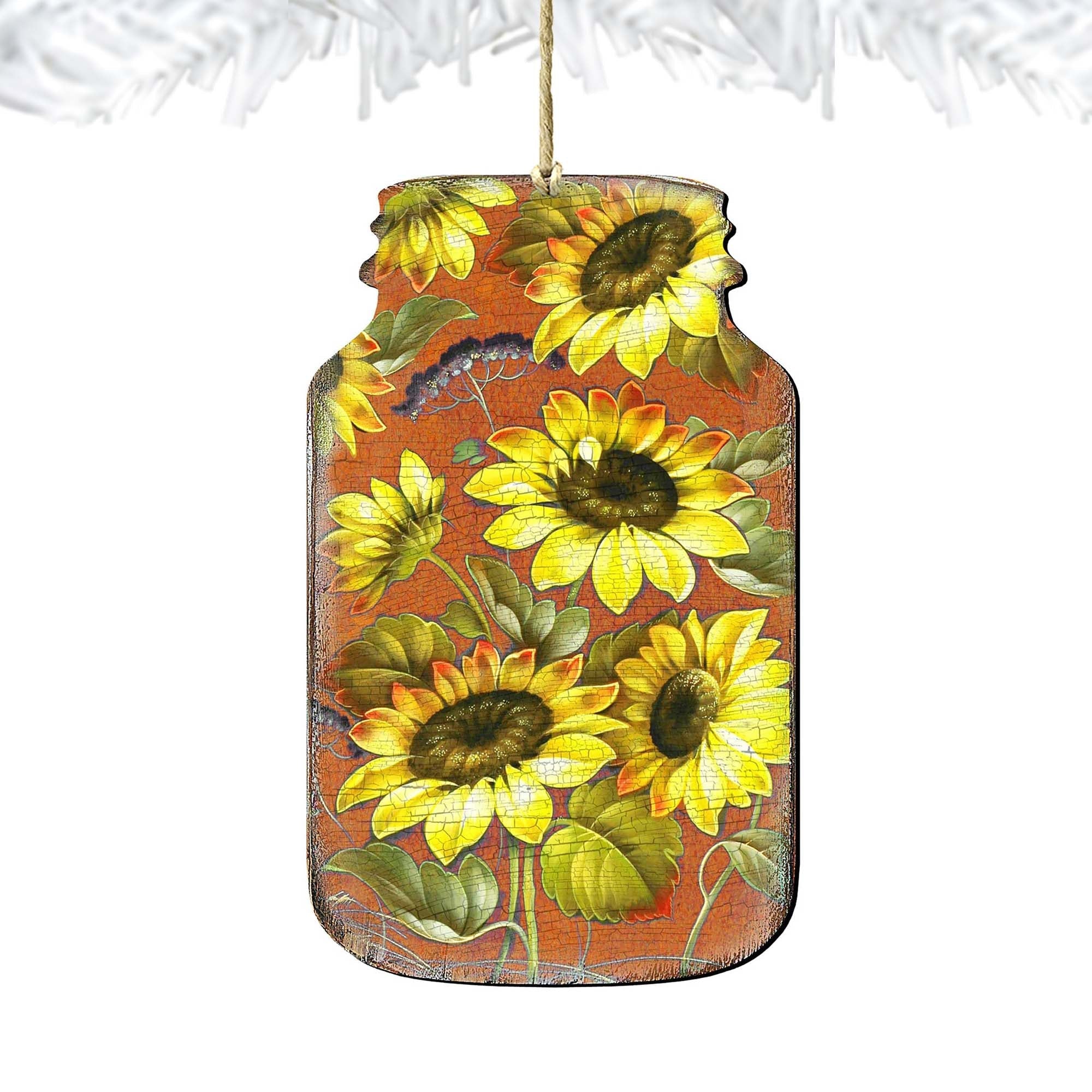 Sunflower Mason Jar Wooden Ornaments by G. DeBrekht - Thanksgiving Halloween Decor - 8158906