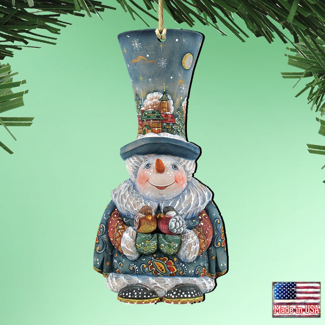 Old World Christmas Snowman Wooden Ornaments by G. DeBrekht - Christmas Santa Snowman Decor - 8116420