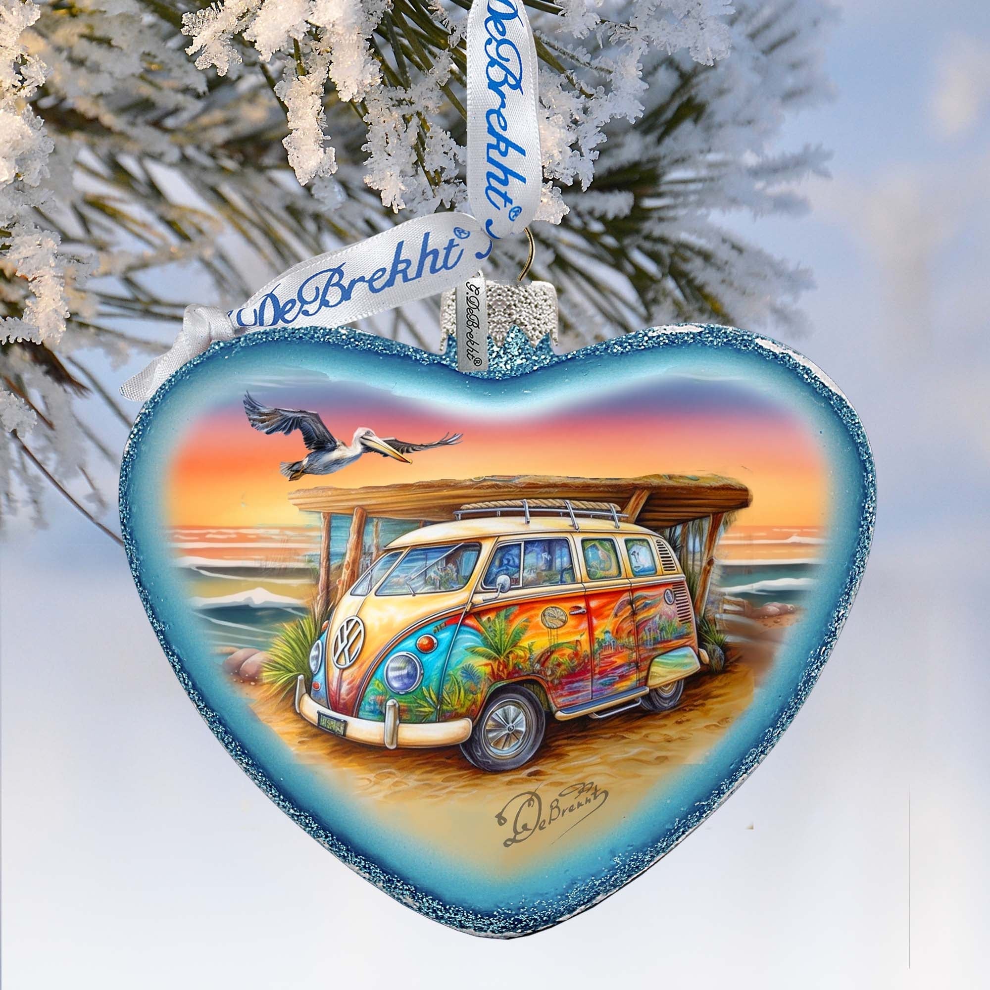 Coastal Truck Heart Glass Ornament by G. Debrekht - Christmas Decor - 753-091