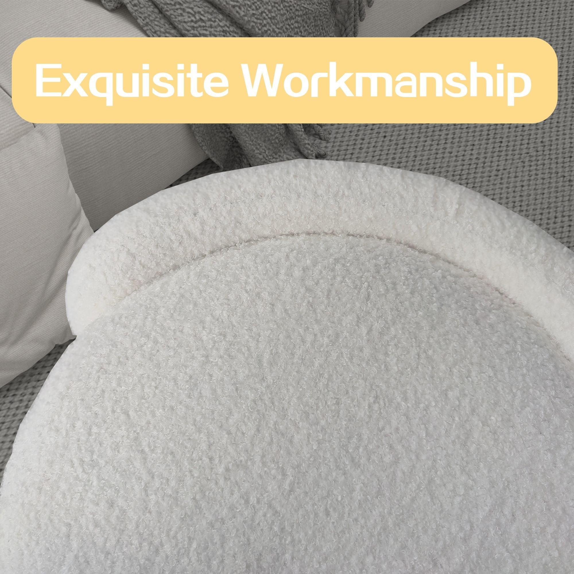 1pc 19.69"Faux Fur Pouf Ottoman Modern Boucle Upholstered With Storage, Multifunctional Upholstered Vanity Chairs For Makeup, Soft Padded Seat With Removable Lid