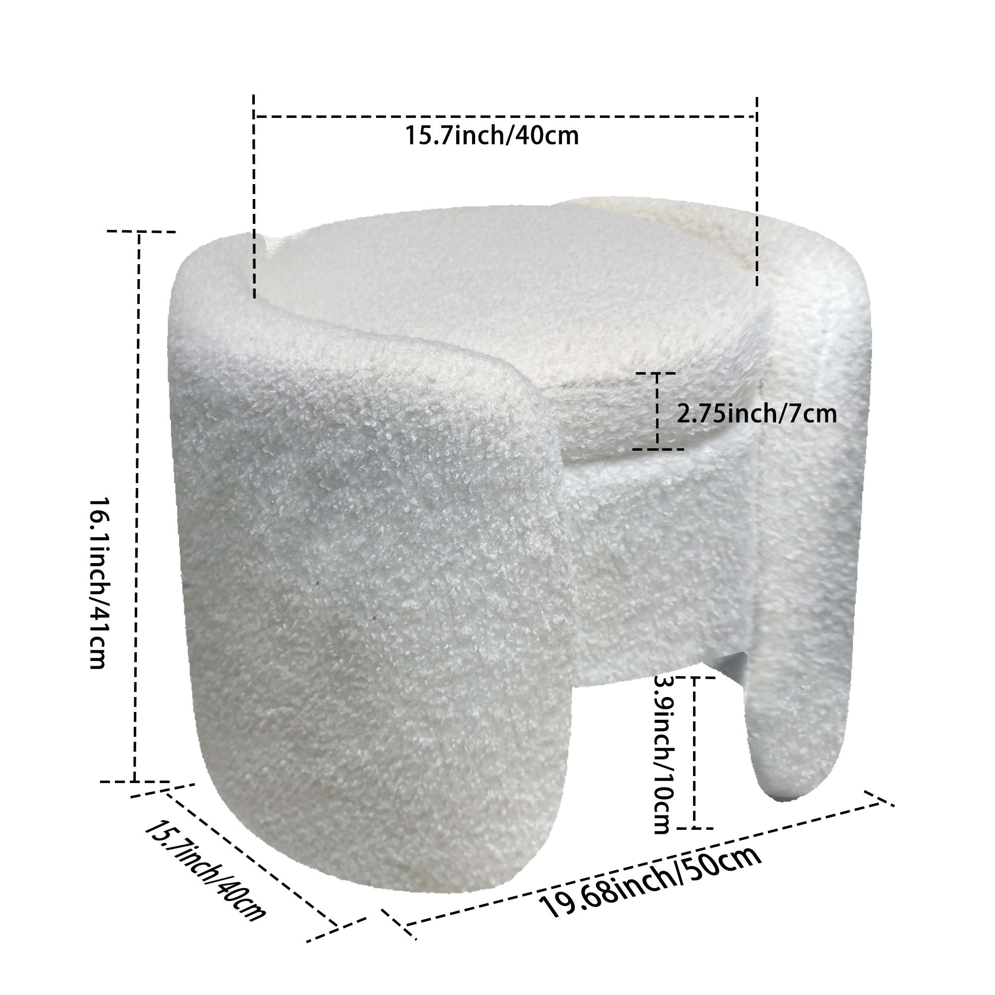 1pc 19.69"Faux Fur Pouf Ottoman Modern Boucle Upholstered With Storage, Multifunctional Upholstered Vanity Chairs For Makeup, Soft Padded Seat With Removable Lid