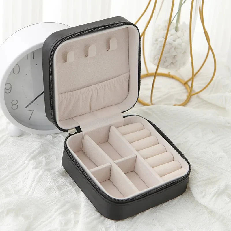 1PC Jewelry Organizer Display Travel Jewelry Zipper Case Boxes Earrings Necklace Ring Portable Jewelry Box Leather Storage