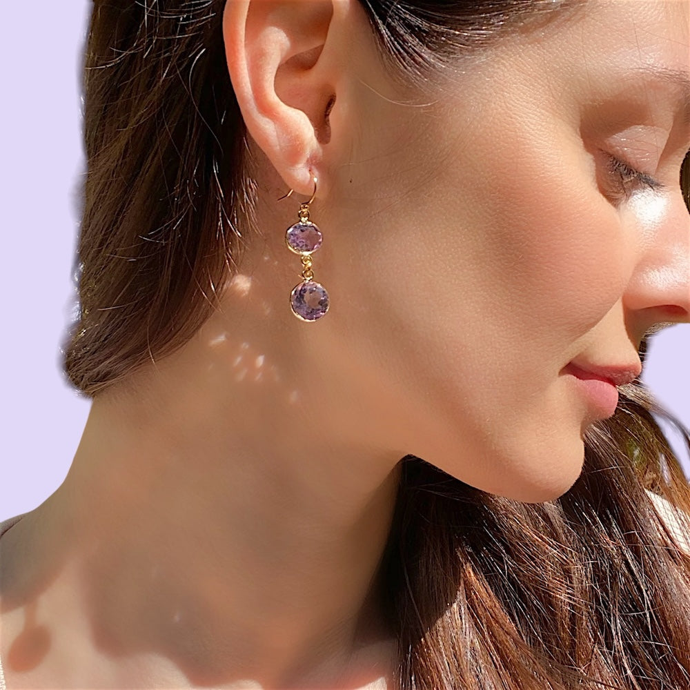 New! Bezel Double Dangles-Pink Amethyst