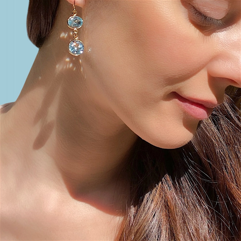 New! Bezel Double Dangles-Sky Blue Topaz